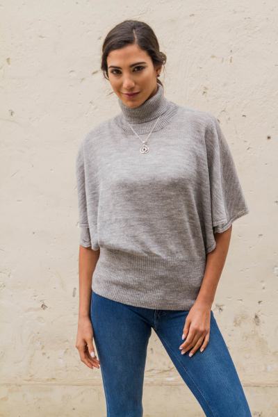 Alpaca blend sweater, 'Piura Mists' - Grey Alpaca Blend Knit Sweater Top with Turtle Neck