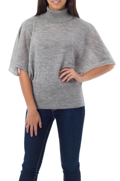 Alpaca blend sweater, 'Piura Mists' - Grey Alpaca Blend Knit Sweater Top with Turtle Neck
