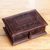 Mohena wood and leather jewelry box, 'Spanish Heritage' - Peruvian Colonial Hand Tooled Brown Leather Jewelry Box (image 2) thumbail