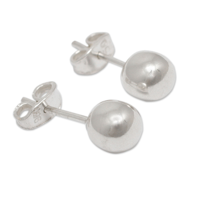 Sterling silver stud earrings, 'Polished Sphere' - Sterling Silver Stud Earrings from the Andes