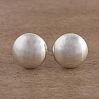 Sterling silver stud earrings, 'Satin Circles' - Brushed Silver Artisan Crafted Stud Earrings from the Andes