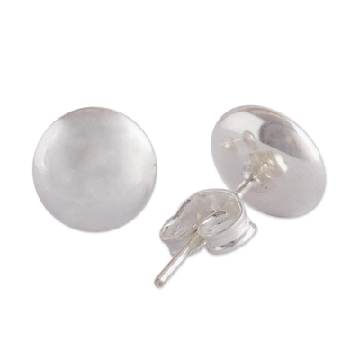 Sterling silver stud earrings, 'Satin Circles' - Brushed Silver Artisan Crafted Stud Earrings from the Andes