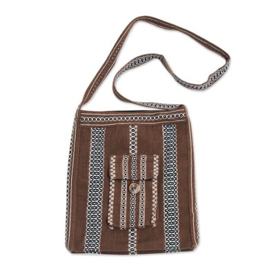 Alpaca blend shoulder bag, 'Earth Song' - Brown Handwoven Alpaca Blend Peruvian Shoulder Bag