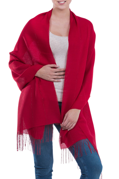Schal aus Alpaka-Mischung - Handgewebter roter Schal aus Baby-Alpaka-Mischung und Pima-Baumwolle