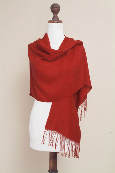 Alpaca blend shawl, 'Crimson Sparkle' - Handwoven Red Baby Alpaca Blend and Pima Cotton Shawl