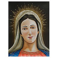 'Virgin Mary II' - Peru Colonial Christian Art Oil Painting