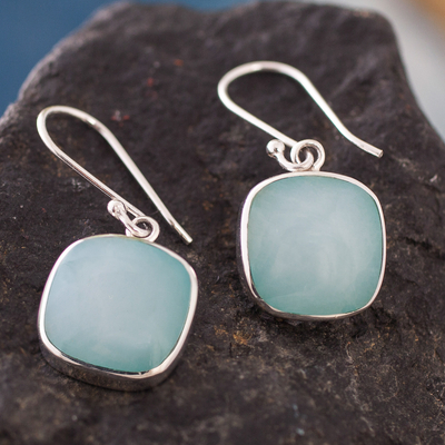 Opal dangle earrings, 'Window' - Sterling Silver Andean Drop Earrings with Opal