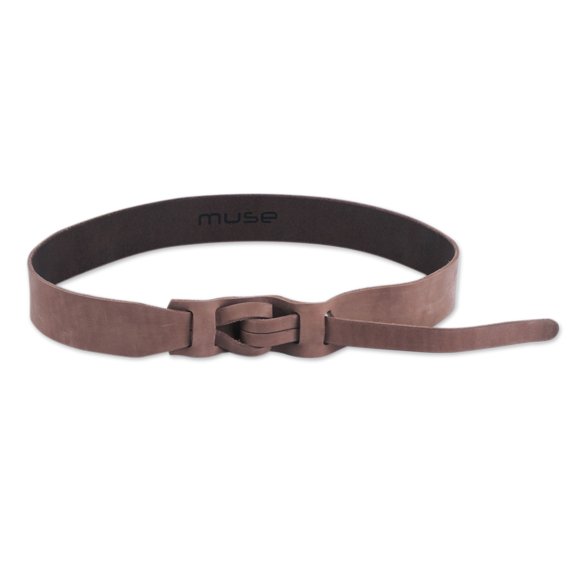 Women's Cocoa Colored Leather Belt Modern Design Cocoa Qallu NOVICA