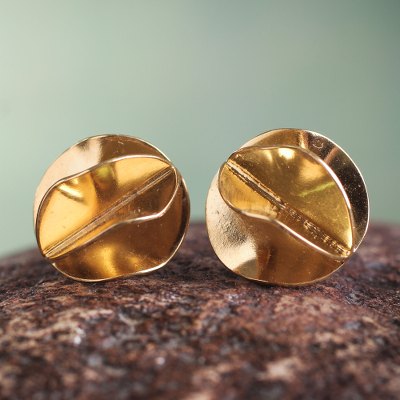 Gold vermeil button earrings, 'Golden Petals' - Gold Vermeil Artisan Crafted Andean Button Earrings