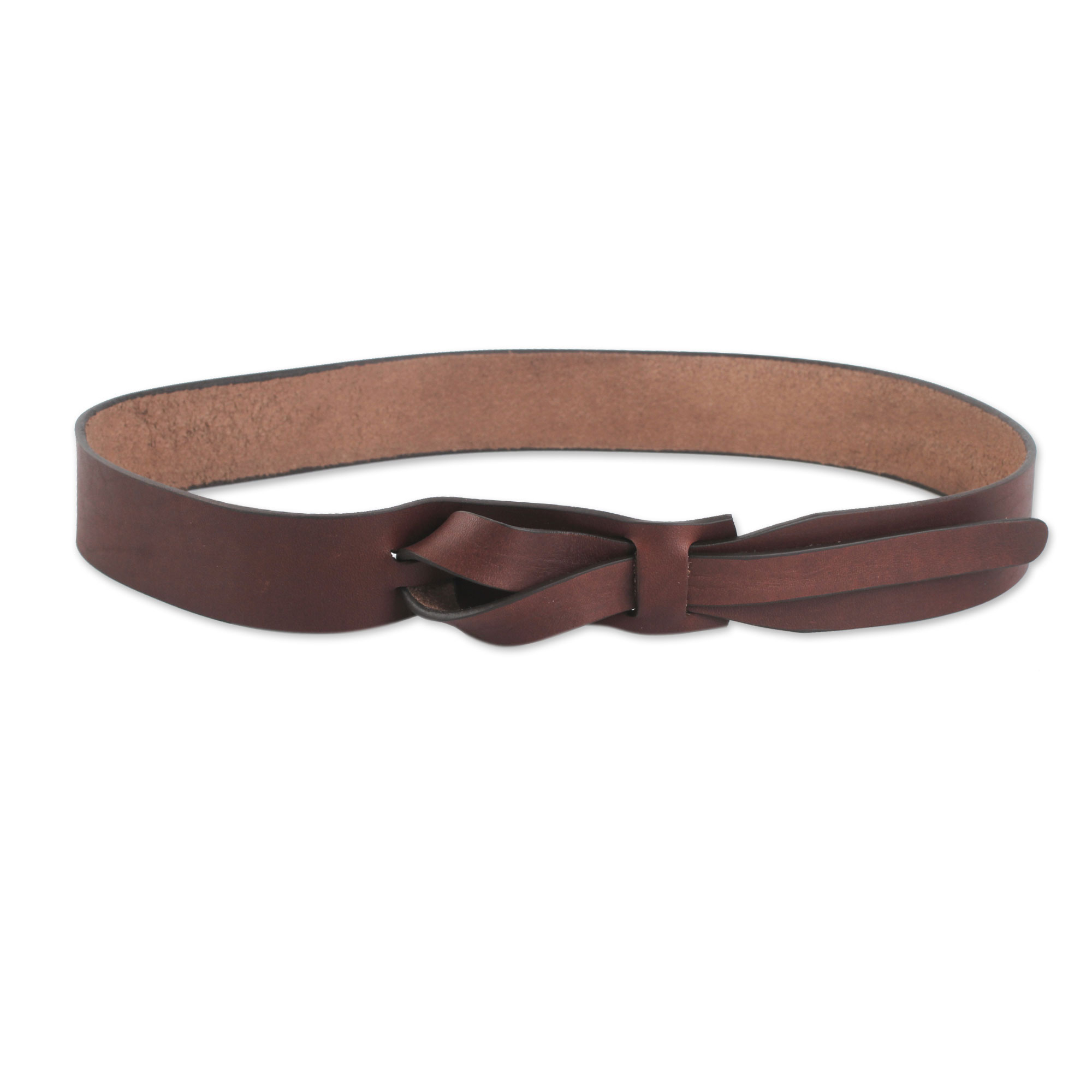 Women's Brown Leather Belt Modern Design - Classical Brown | NOVICA
