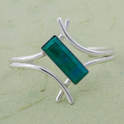 Chrysocolla cuff bracelet, 'Dramatic Diagonal' - Modern Artisan Crafted Chrysocolla Cuff Bracelet