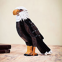 Cedar and mahogany wood statuette, 'Bald Eagle' - Bald Eagle Cedar and Mahogany Statuette Artisan Crafted