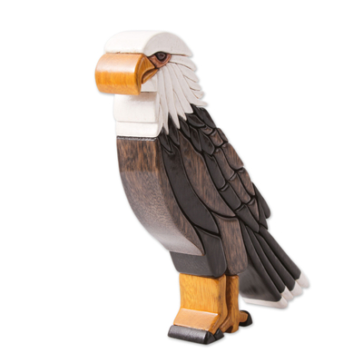 Cedar and mahogany wood statuette, 'Bald Eagle' - Bald Eagle Cedar and Mahogany Statuette Artisan Crafted