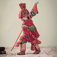 Cedar and mahogany wood statuette, 'Man from Taquile' - Wood Statuette of Man in Traditional Peruvian Costume
