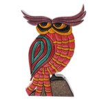 Cedar and mahogany wood statuette, 'Pensive Owl' - Multicolor Owl Statuette Cedar and Mahogany Sculpture