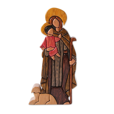 Wood statuette, 'St. Anthony and Christ' - Wood Statuette Religious Art Crafted by Hand in Peru