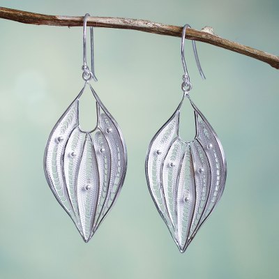 Sterling silver dangle earrings, 'Lacy Leaf' - Silver Filigree Handmade Sterling Leaf Earrings from Peru
