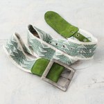 Alpaca blend and suede accent belt, 'Cuzco Hope' - Alpaca Blend and Green Suede Belt Woven by Hand