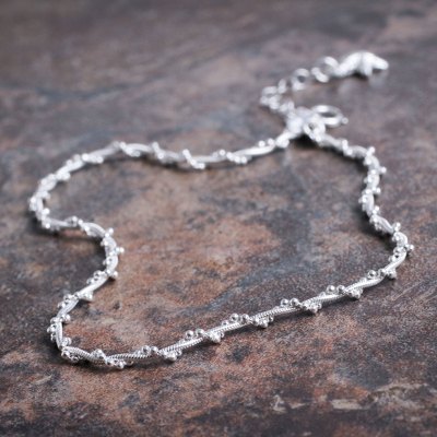 Sterling silver anklet, 'Moonlit Starfish' - Fair Trade Sterling Silver Hand Crafted Anklet from Peru