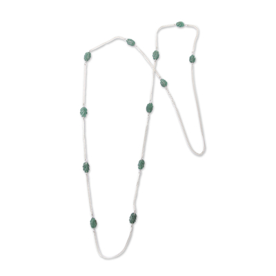 Amazonite station necklace, 'Fresh Foliage' - Long Sterling Silver Station Necklace with Amazonite Beads