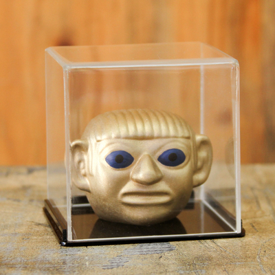 Ceramic sculpture, 'Golden Head' - Ceramic Miniature Sipan Replica Sculpture