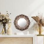 Reverse painted glass mirror, 'Azure Star' - Blue Reverse Painted Glass Mirror Handmade in Peru