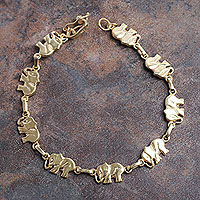 Gold plated link bracelet, 'Elephant Dignity' - 18k Gold Plated Sterling Silver Bracelet with Elephant Links