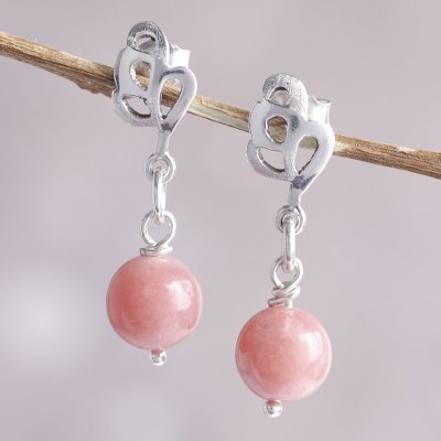 Pink opal dangle earrings, 'Nature's Ode' - Pink Opal on Sterling Silver Earrings Crafted by Hand