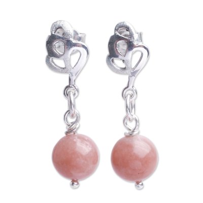 Pink opal dangle earrings, 'Nature's Ode' - Pink Opal on Sterling Silver Earrings Crafted by Hand