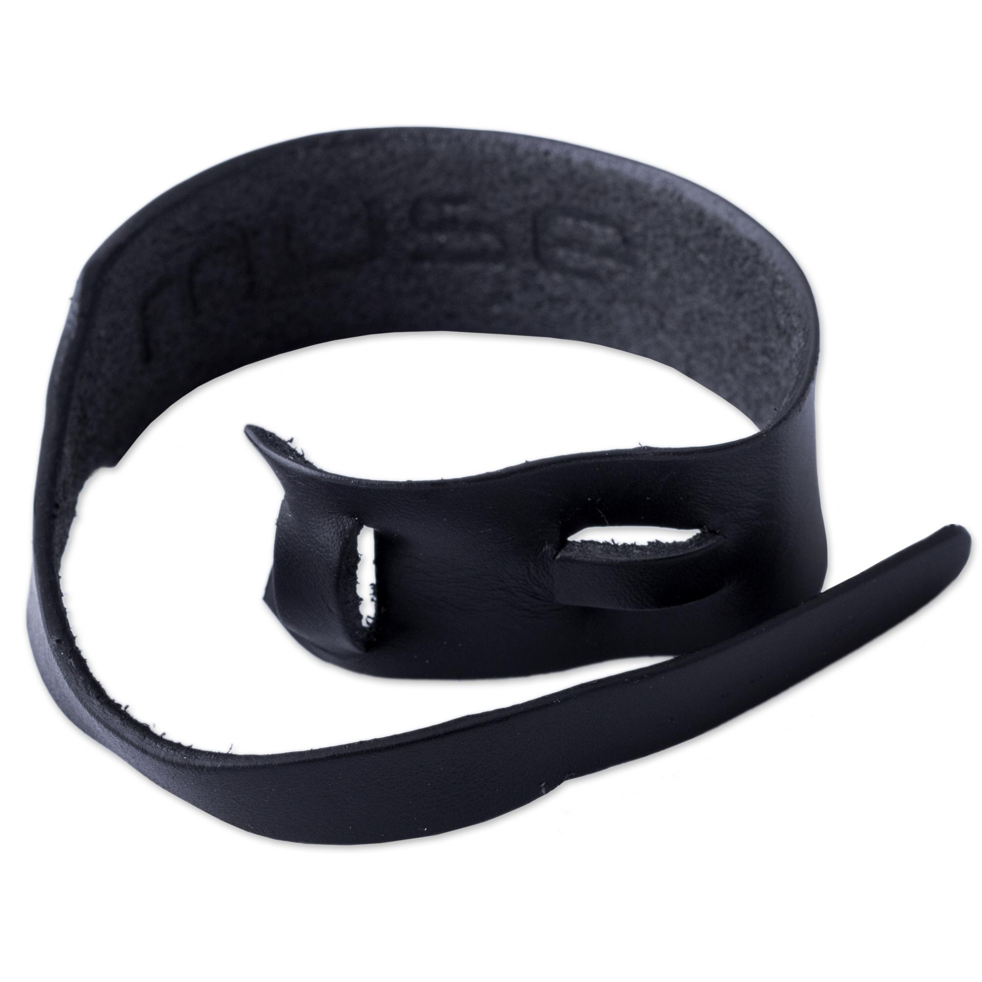 Modern Wristband Bracelet in Black Quality Leather - Nazca Black | NOVICA