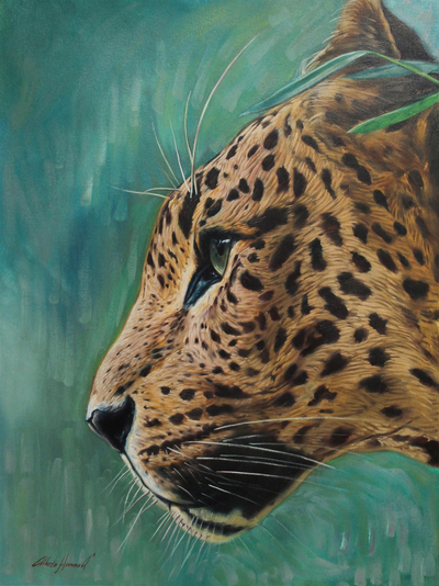 Vivid Wild Leopard Painting Signed Realism Art from Peru - Leopard | NOVICA