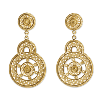 Gold vermeil filigree earrings, 'Love Goes Around' - Andean Gold Vermeil Filigree Earrings Crafted by Hand