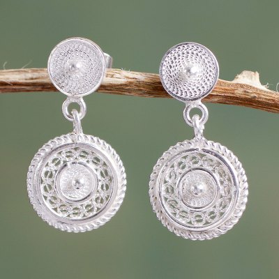 Sterling silver filigree dangle earrings, 'Beautiful Fantasy' - Classic Andean Filigree Sterling Silver Earrings