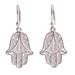 Sterling silver filigree dangle earrings, 'Hamsa Symbol' - Artisan Crafted Sterling Filigree Hamsa Symbol Earrings