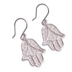 Sterling silver filigree dangle earrings, 'Hamsa Symbol' - Artisan Crafted Sterling Filigree Hamsa Symbol Earrings