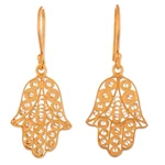 Gold vermeil filigree dangle earrings, 'Hamsa Symbol' - Gold Vermeil Filigree Artisan Crafted Hamsa Symbol Earrings
