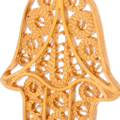 Filigrane Ohrhänger aus Gold-Vermeil - Filigrane, handgefertigte Hamsa-Symbol-Ohrringe aus Gold-Vermeil