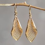 Gold vermeil filigree dangle earrings, 'Emerging' - Handcrafted Filigree Gold Vermeil Earrings
