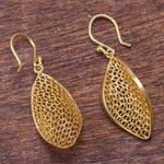 Gold vermeil filigree dangle earrings, 'Emerging' - Handcrafted Filigree Gold Vermeil Earrings