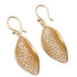 Gold vermeil filigree dangle earrings, 'Emerging' - Handcrafted Filigree Gold Vermeil Earrings