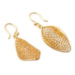 Gold vermeil filigree dangle earrings, 'Emerging' - Handcrafted Filigree Gold Vermeil Earrings