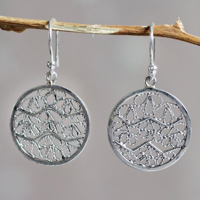 Sterling silver filigree earrings, 'Natural Energy' - Artisan Crafted Earrings in Sterling Silver Filigree
