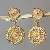 Gold plated filigree dangle earrings, 'Beautiful Fantasy'