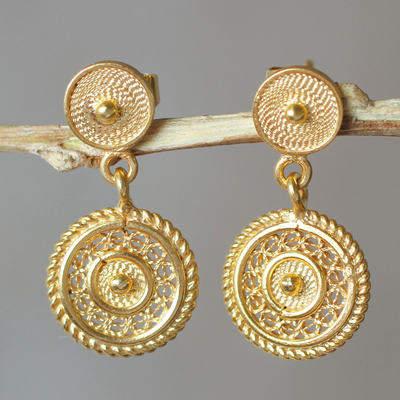 Gold plated filigree dangle earrings, Beautiful Fantasy