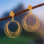 Gold plated filigree dangle earrings, 'Tondero Dancer' - Gold Plated Filigree Earrings Handcrafted in Peru