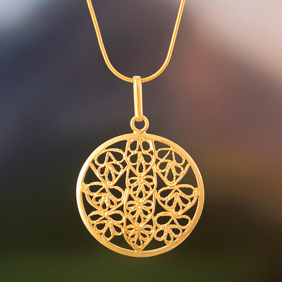 Gold plated filigree pendant necklace, Natural Energy