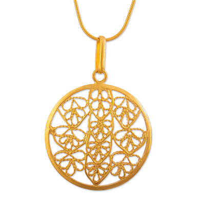Gold plated filigree pendant necklace, 'Natural Energy' - Filigree Gold Plated Sterling Silver Pendant Necklace