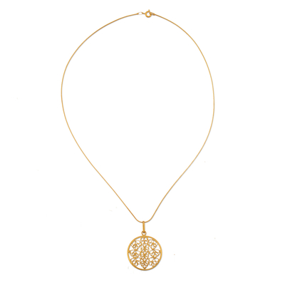 Gold plated filigree pendant necklace, 'Natural Energy' - Filigree Gold Plated Sterling Silver Pendant Necklace