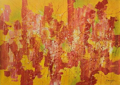 Bold Abstract Expressionist Painting in Citrus Tones