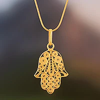 Gold vermeil pendant necklace, 'Hamsa Symbol'